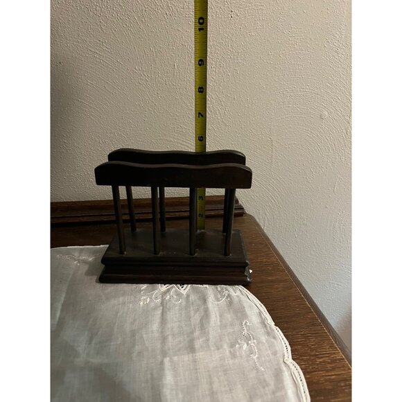 Vintage Dark Stain Wood Napkin Letter Holder - Picture 4 of 5